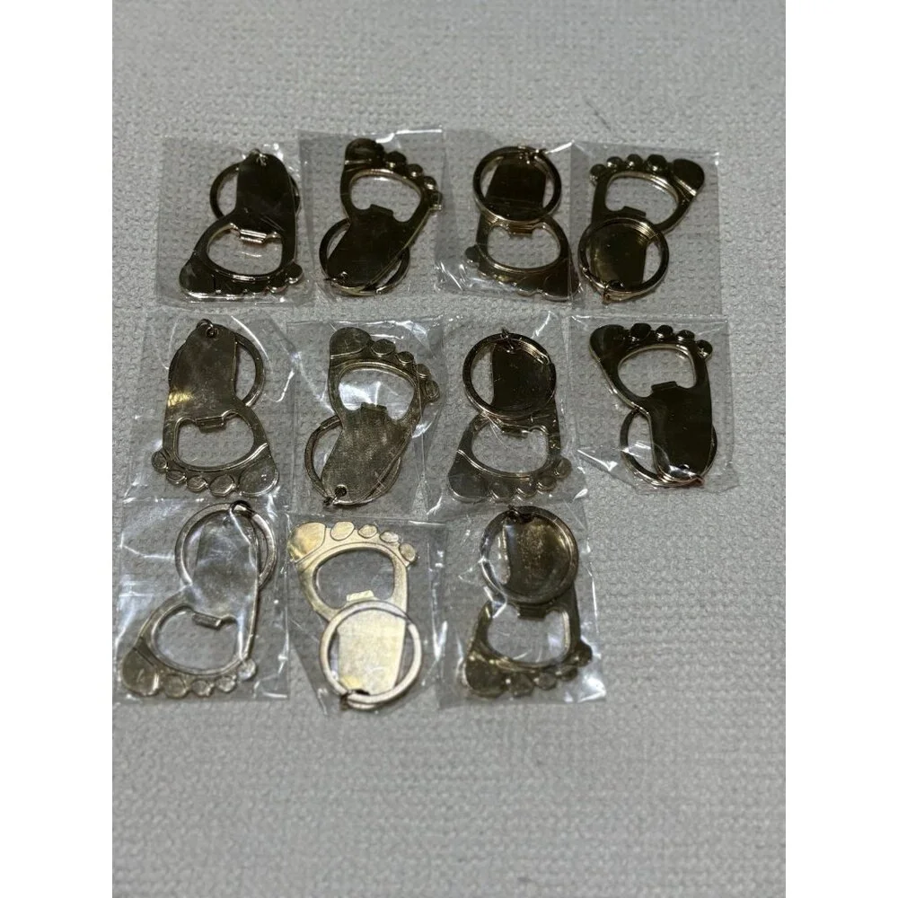 Lot of 11 Foot Shaped Bottle Opener Keychains Gold ToneMetal Novelty Party Favor